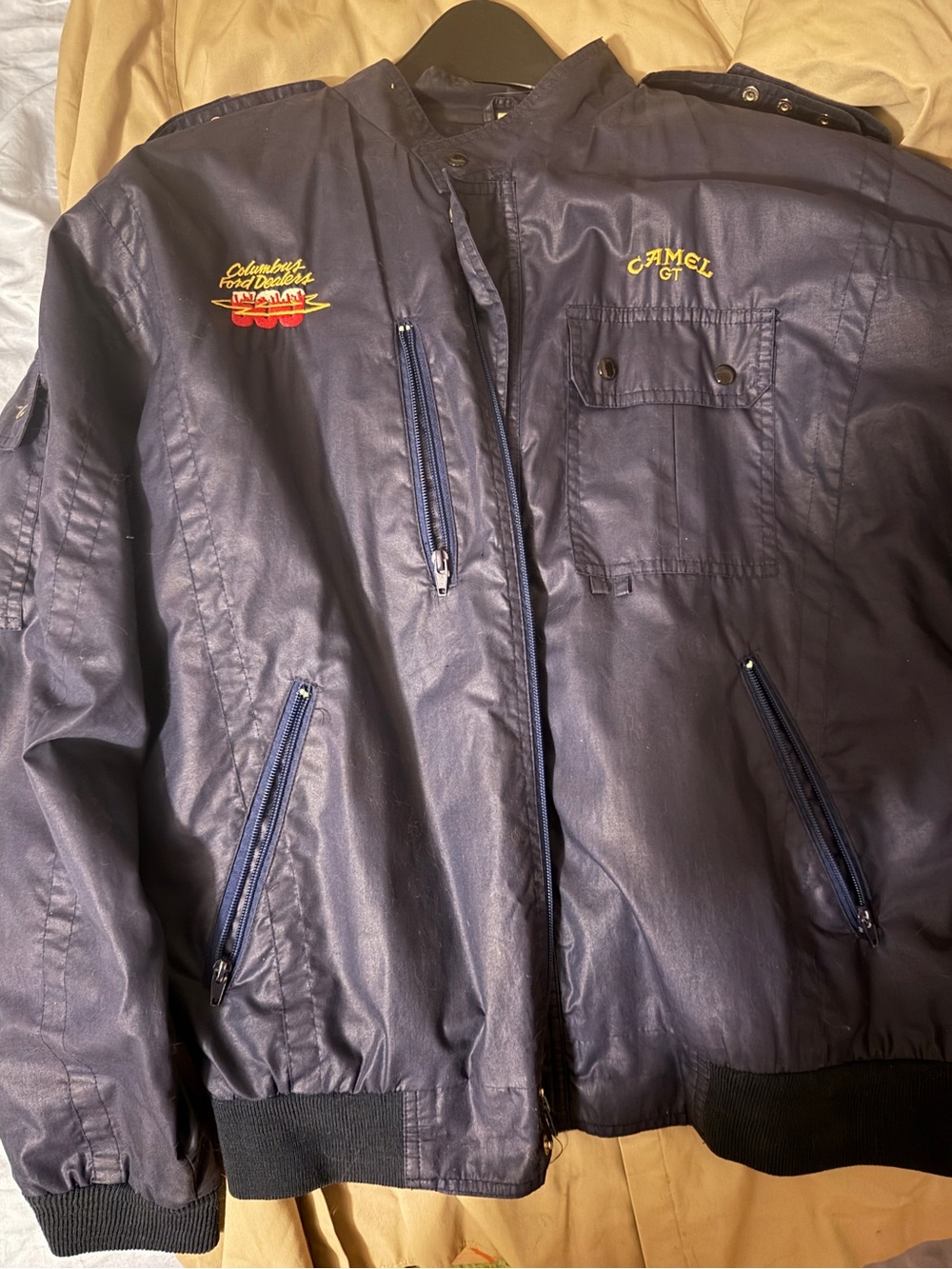 Men's Navy Puffer Jacket with Embroidered Logos